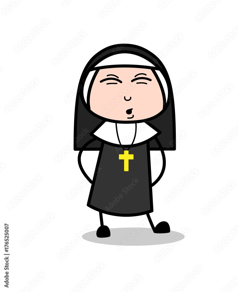 Comic Nun Character Persevering Face Expression Comic Nun Character Persevering Face Expression