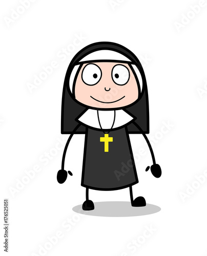 Cartoon Happy Nun Character Face Expression