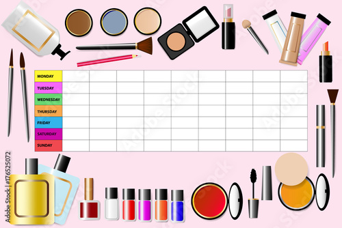 Weekly schedule for cosmetic services concept