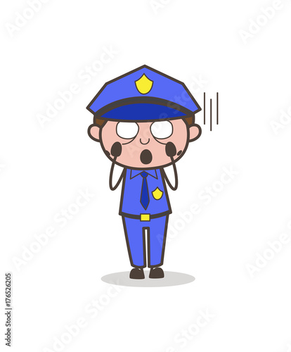 Cartoon Officer Screaming in Fear Vector