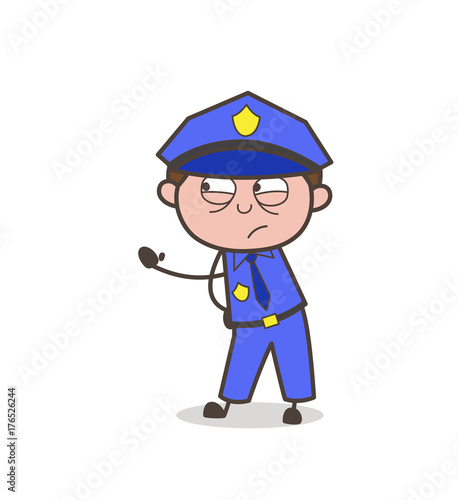 Angry Officer Showing Hand Vector