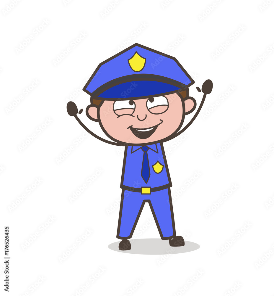 Excited Officer Raising Hands Vector