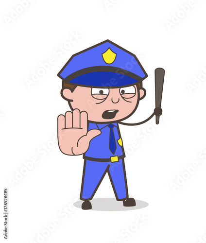 Cartoon Traffic-Police Stop Sign Vector