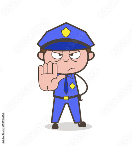 Cartoon Traffic-Officer Showing Stop Hand-Sign Vector