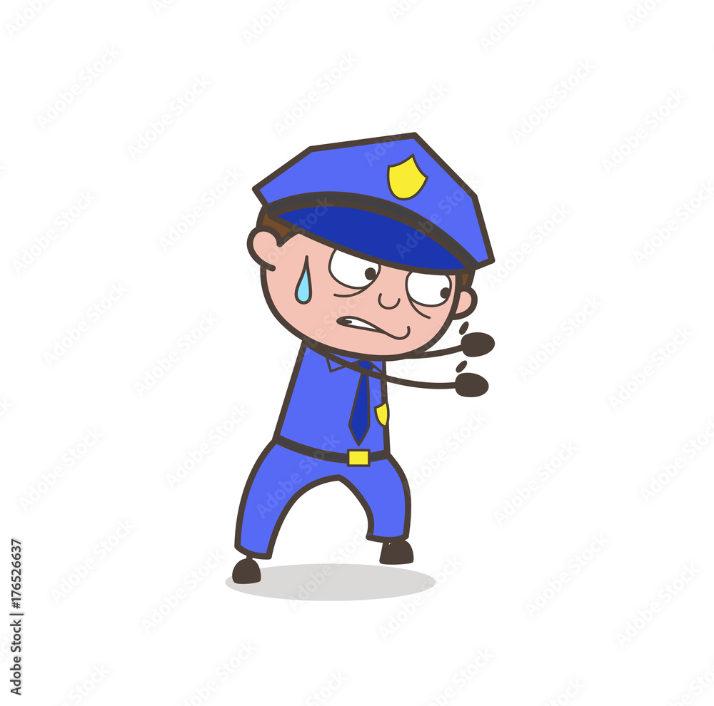 Cartoon Guard Trying to Pull Vector Concept