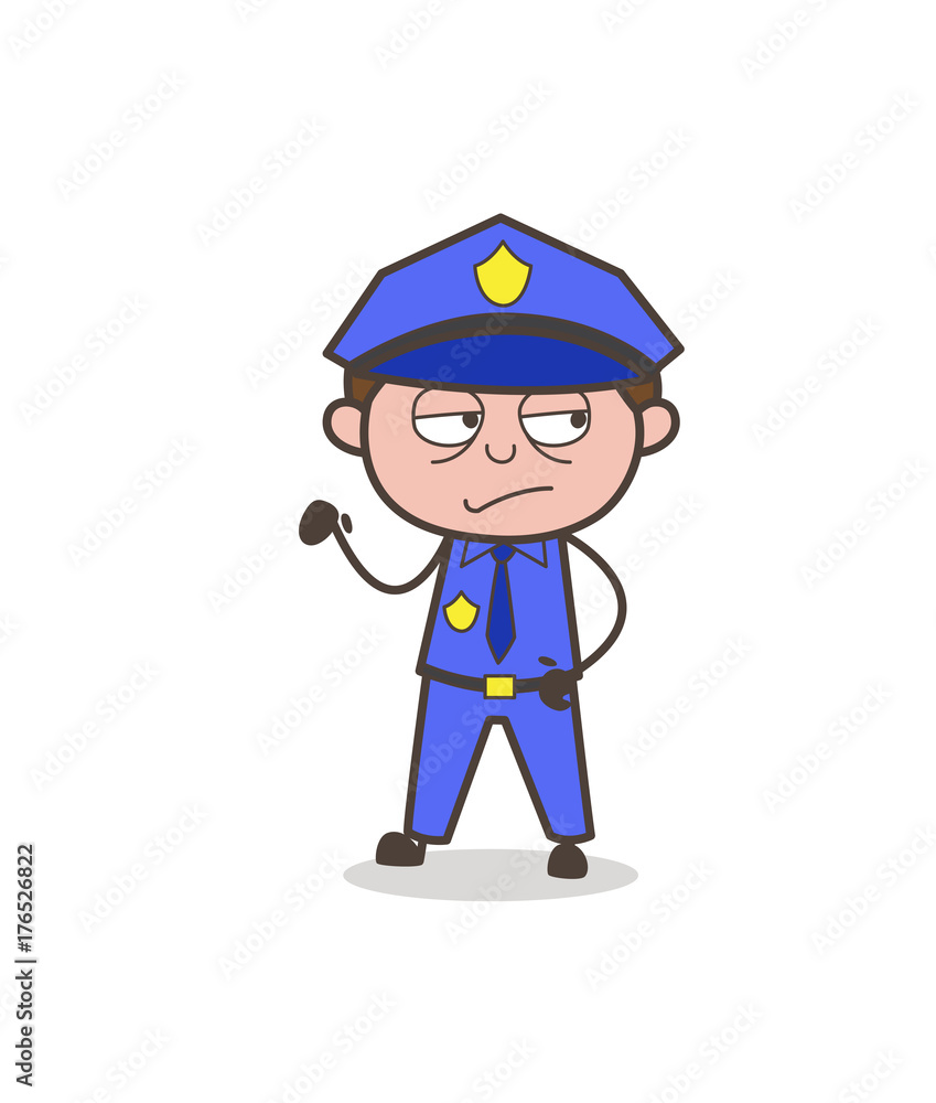 Cartoon Cop Unamused Face Vector
