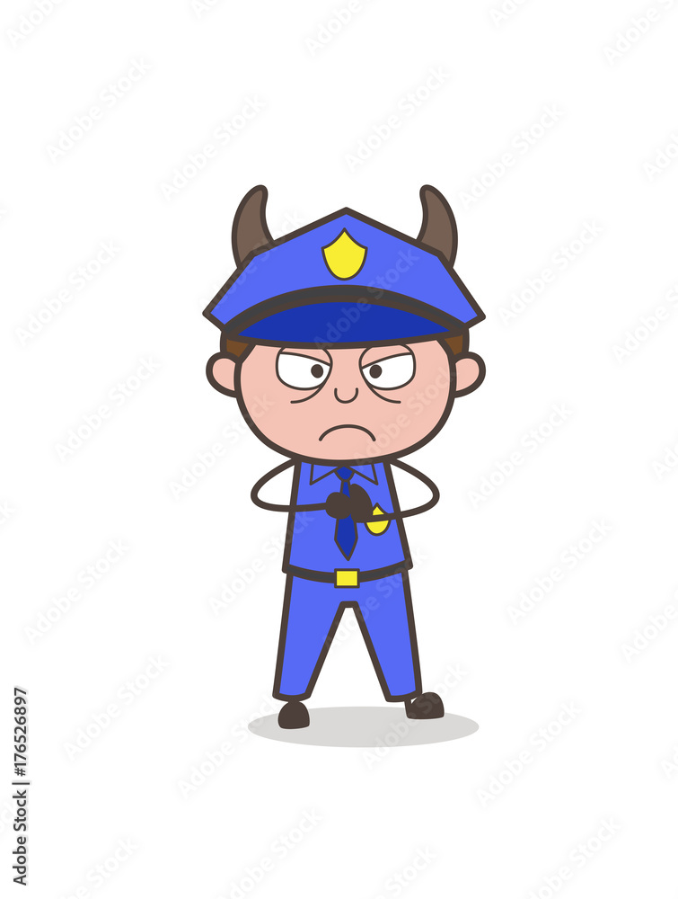 Cartoon Devil Inspector in Angry Mood Cartoon Devil Inspector in Angry Mood