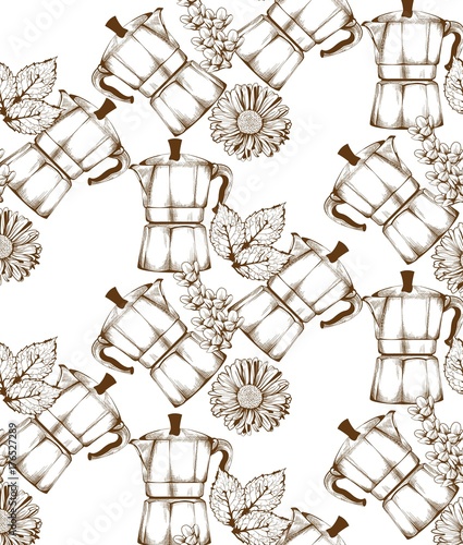Coffee kettle vintage retro pattern Vector