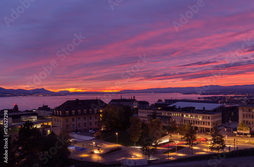 Fantastic sunset. City of Lausanne. Swiss