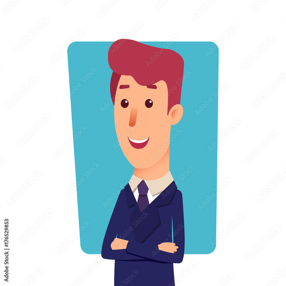 Business man character. Cartoon successful businesman in suit. Young office  manager in flat style. Professional salesman on a white background. Big  boss. Stock Vector | Adobe Stock