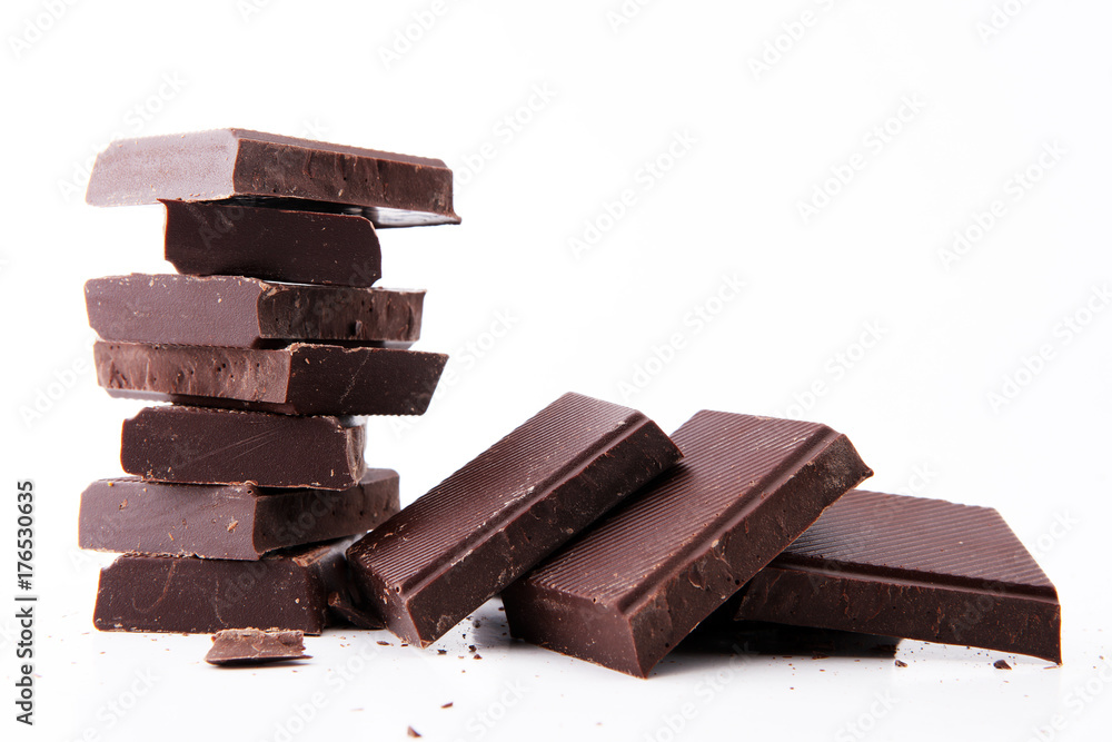 close up of chocolate bars isolated on white background close up of chocolate bars isolated on white background