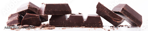close up of chocolate bars isolated on white background