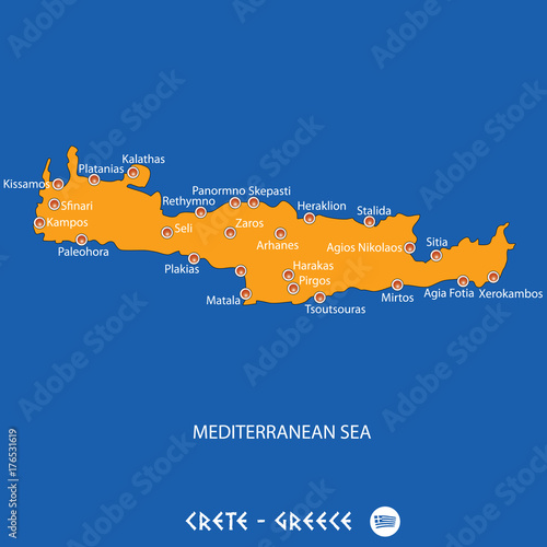 Island of  crete in Greece orange map and blue background