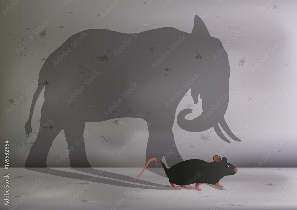 souris - rat - symbole - éléphant - ambition - grand - taille - concept - objectif - obrazy, fototapety, plakaty 