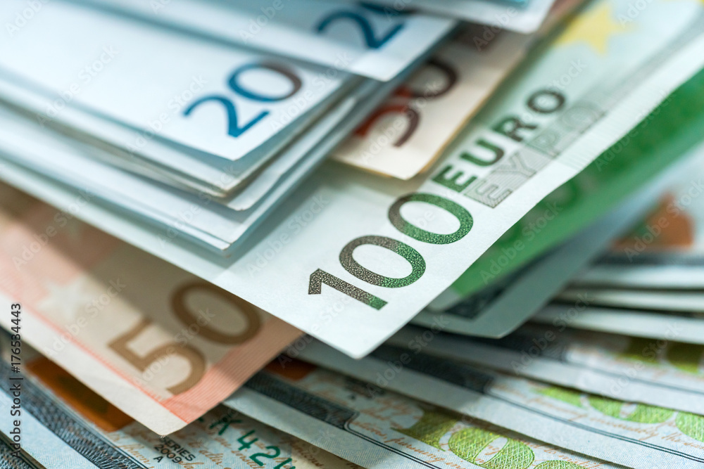Euro and USA dollar money banknotes background Euro and USA dollar money banknotes background