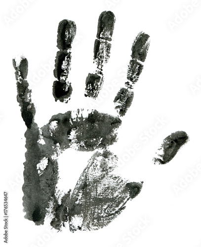 Close-up of black hand print on white background