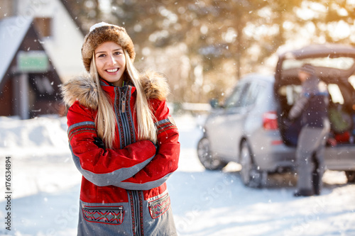 Woman's portrait on winter holiday outdoor
