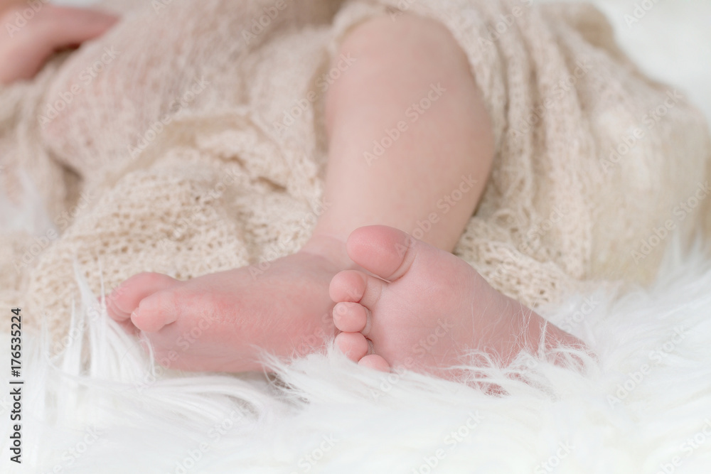 The legs of a newborn baby closeup The legs of a newborn baby closeup