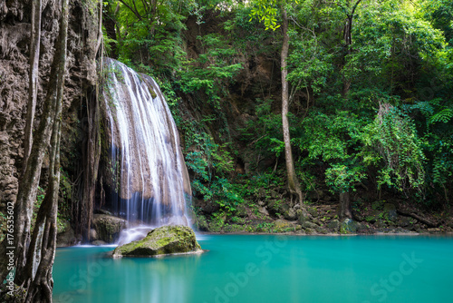 Waterfall in Thailand name Erawan in forest at Kanchanaburi provience
