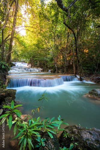 Waterfall in Thailand, called Huay or Huai mae khamin in Kanchanaburi Provience
