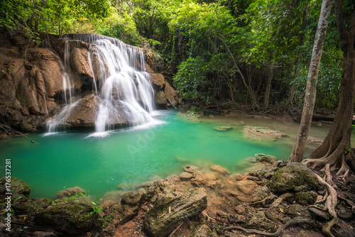 Waterfall in Thailand, called Huay or Huai mae khamin in Kanchanaburi Provience