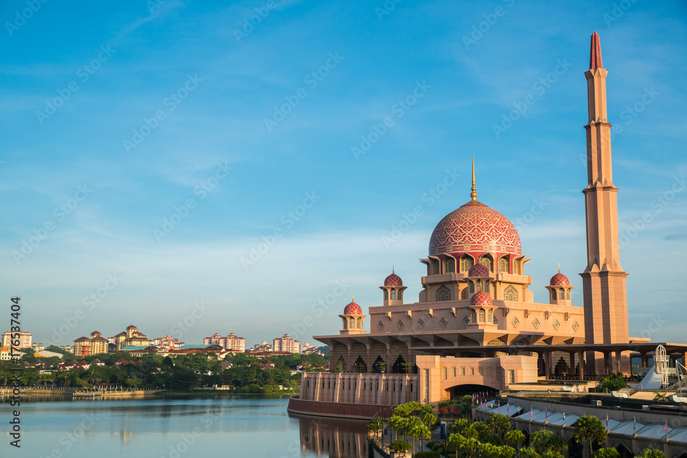 Putra Mosque or pink masjid in Putrajaya, Malaysia.