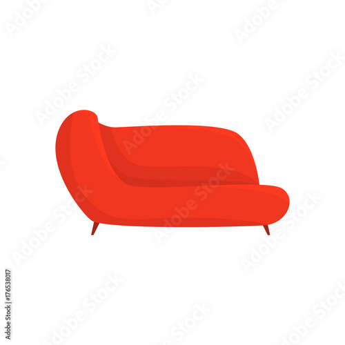 Red couch, living room or office interior, furniture for relaxation cartoon vector Illustration