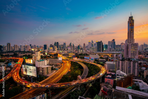 Photography Aerial view of Bangkok building and Express ways