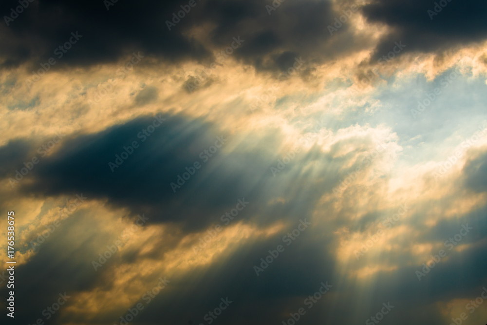 Sun rays through clouds like an dramatic explosion