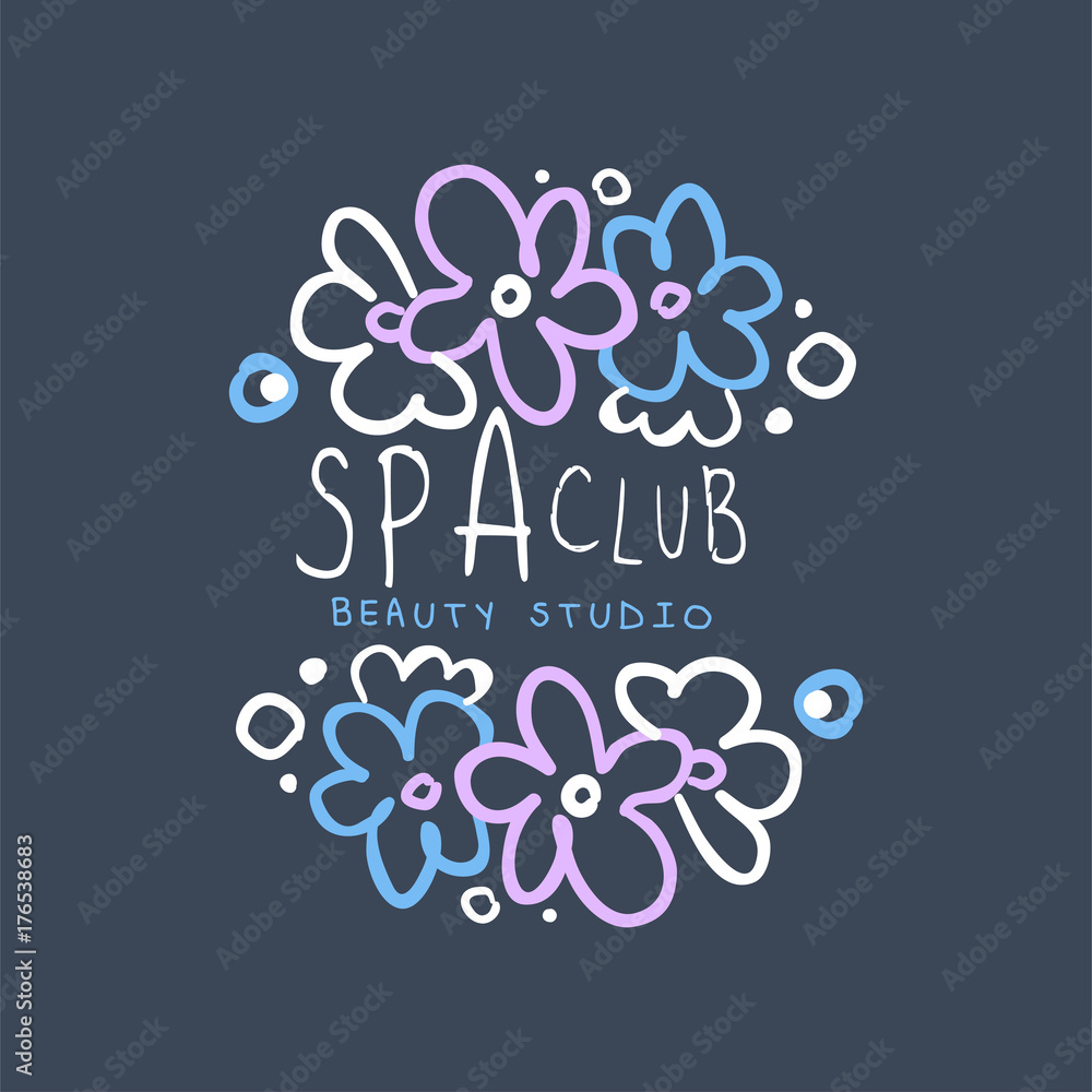 Spa club, beauty studio logo, emblem for wellness, yoga center, health and cosmetics label hand drawn vector Illustration Spa club, beauty studio logo, emblem for wellness, yoga center, health and cosmetics label hand drawn vector Illustration