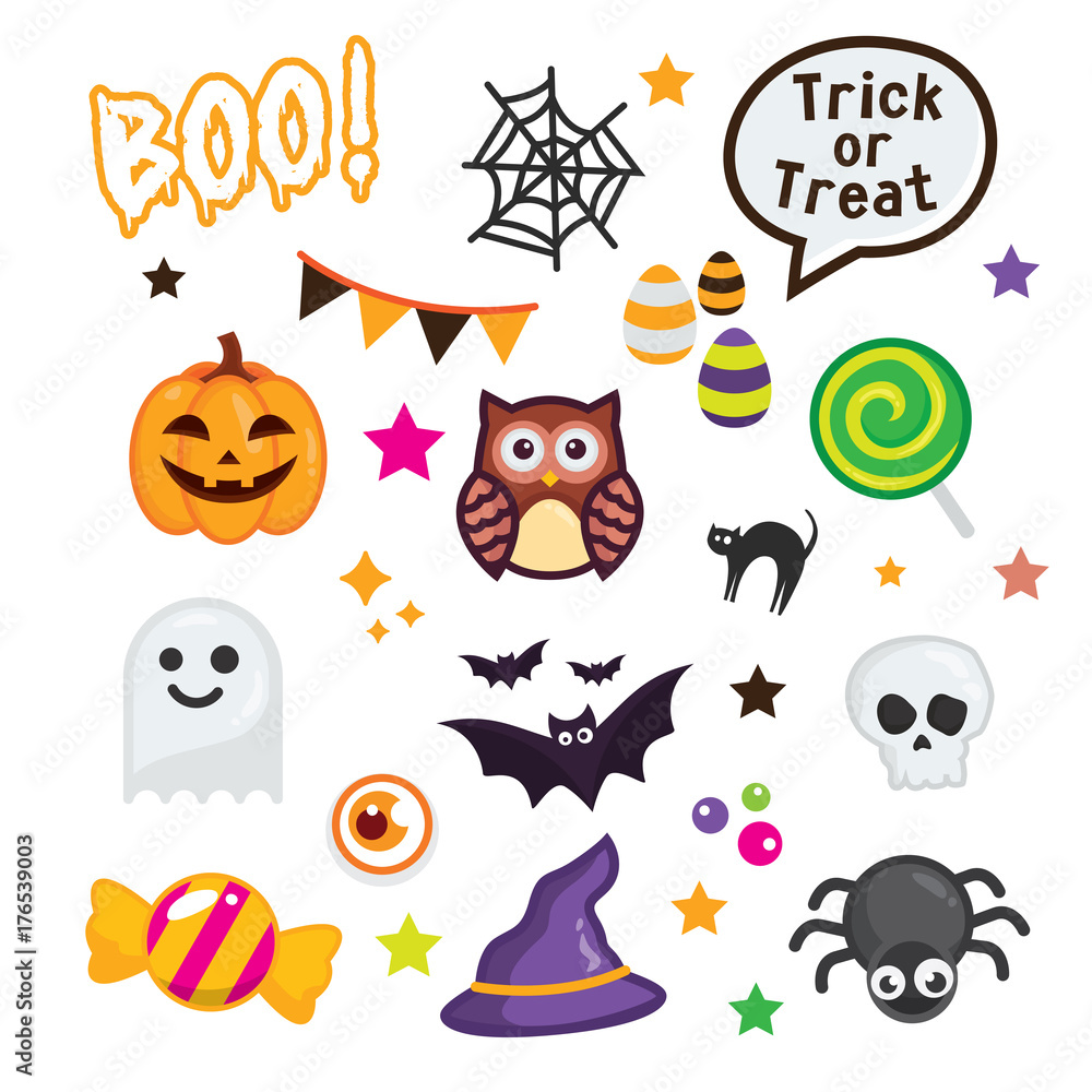 Naklejka premium Happy Halloween elements on white background, set of character Halloween. Vector illustration.
