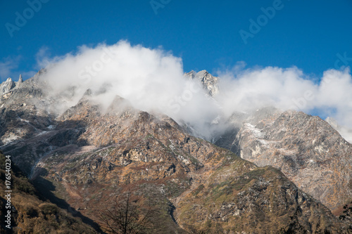 Snow mountain and cloud Landscape view at Lachung, clear weather