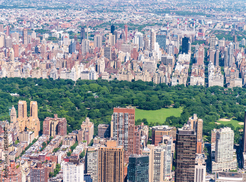 Helicopter view of Midtown skyscrapers and Central Park, New York City