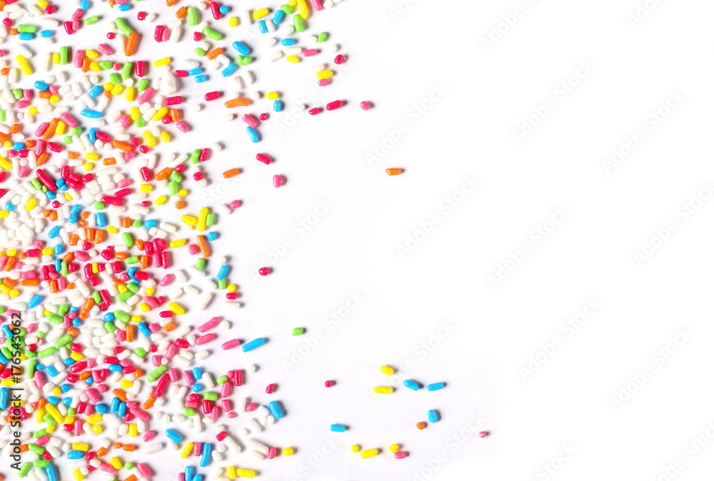 Colorful candy sprinkles isolated on white background