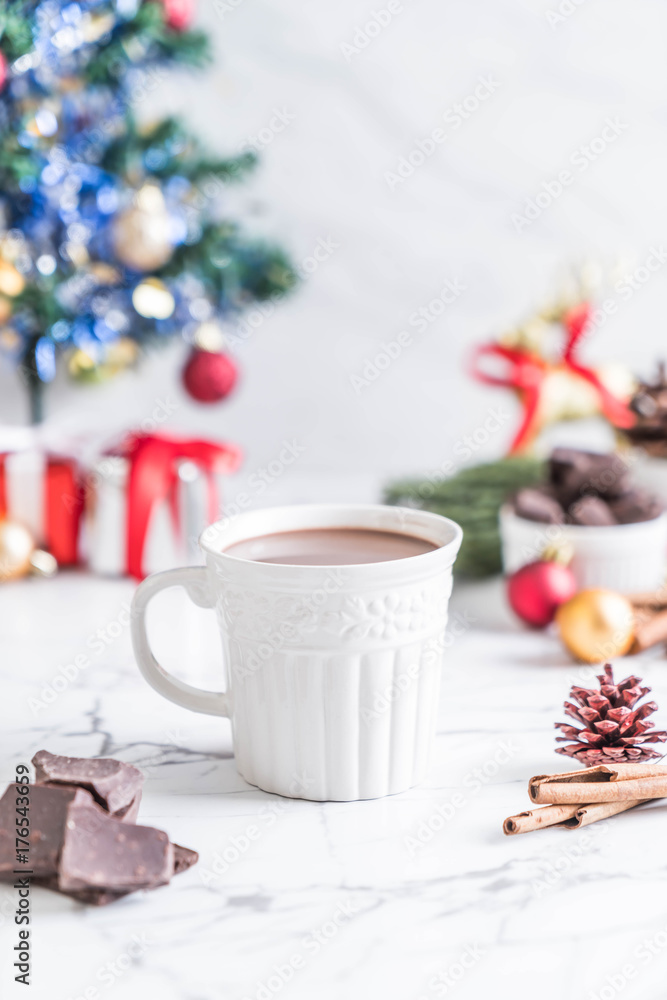 hot chocolate cup with christmas decoration hot chocolate cup with christmas decoration