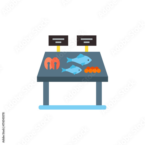 Fish shelve at supermarket icon