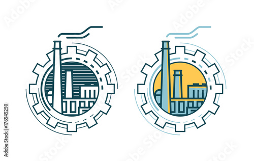 Industry, industrial enterprise, factory logo or label. Vector illustration