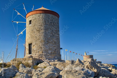 WIndmills in the port of Rhode island, Greece