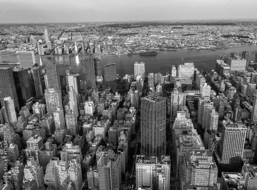 Aerial view of Midtown skyscrapers at night, New York City Aerial view of Midtown skyscrapers at night, New York City