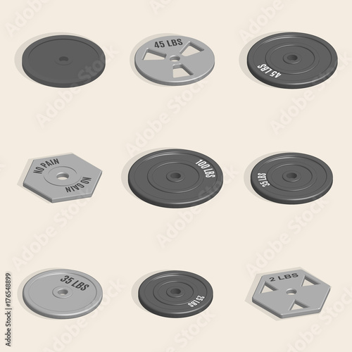 Weight plate for barbell in 3D, vector illustration.