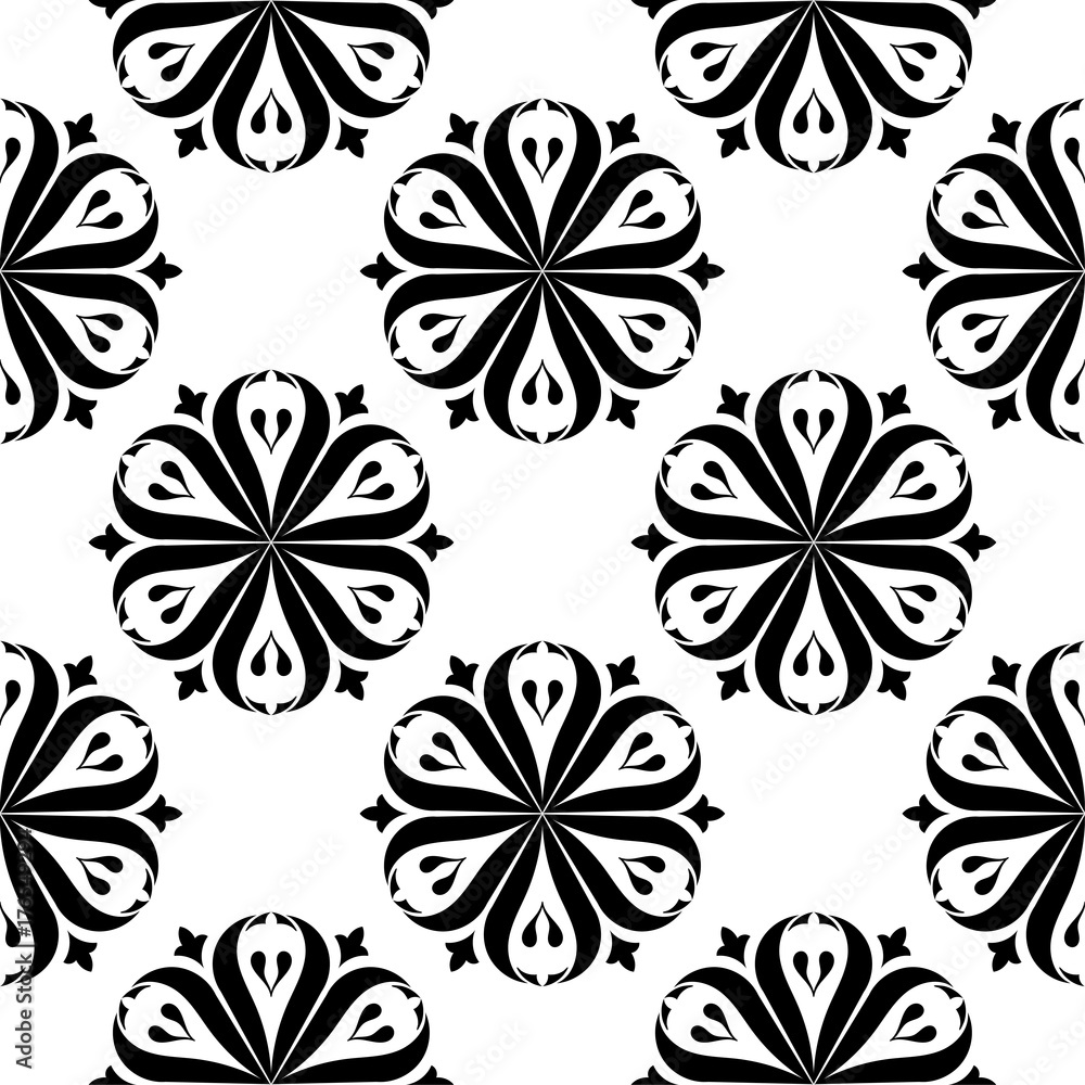 Black floral seamless pattern on white background Black floral seamless pattern on white background
