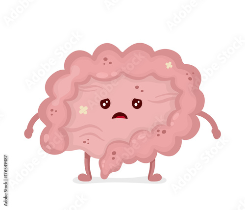 Sick unhealthy sad Intestine. Vector 