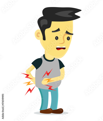 Sad sick young man with unhealthy liver 