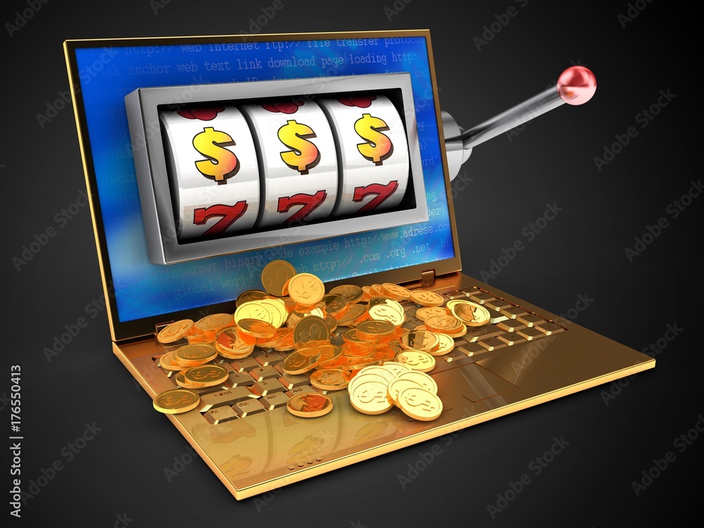 3d golden computer and slot machine 3d golden computer and slot machine