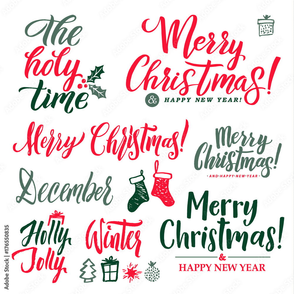 Merry Christmas and Happy New Year vector lettering, Holiday calligraphy for your design Merry Christmas and Happy New Year vector lettering, Holiday calligraphy for your design