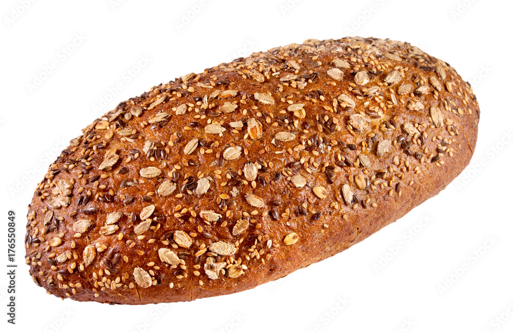 Rye-wheat bread with different seeds isolated on a white background Rye-wheat bread with different seeds isolated on a white background