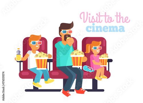 Visit to Cinema with Father Poster Illustration