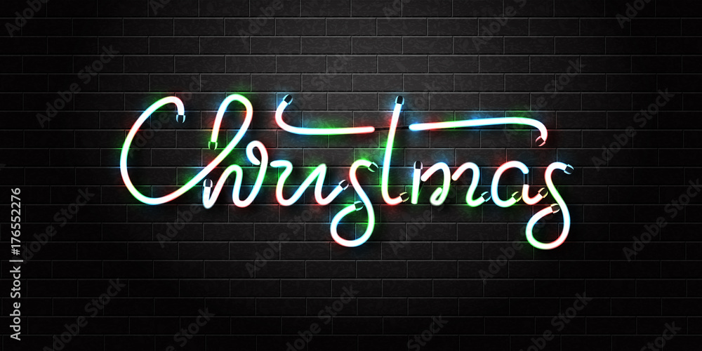 Vector realistic isolated neon sign of Christmas lettering for decoration and covering on the wall background. Concept of Merry Christmas and Happy New Year.