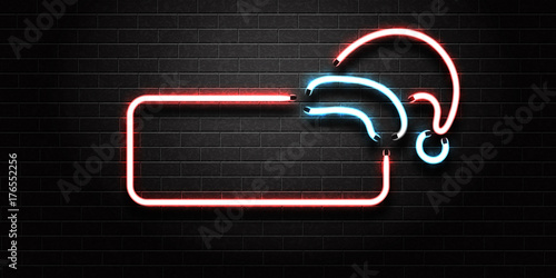Vector realistic isolated neon sign of frame with Santa Claus hat for decoration and covering on the wall background. Concept of Merry Christmas and Happy New Year.