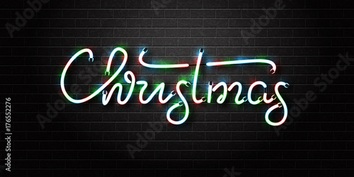 Vector realistic isolated neon sign of Christmas lettering for decoration and covering on the wall background. Concept of Merry Christmas and Happy New Year.